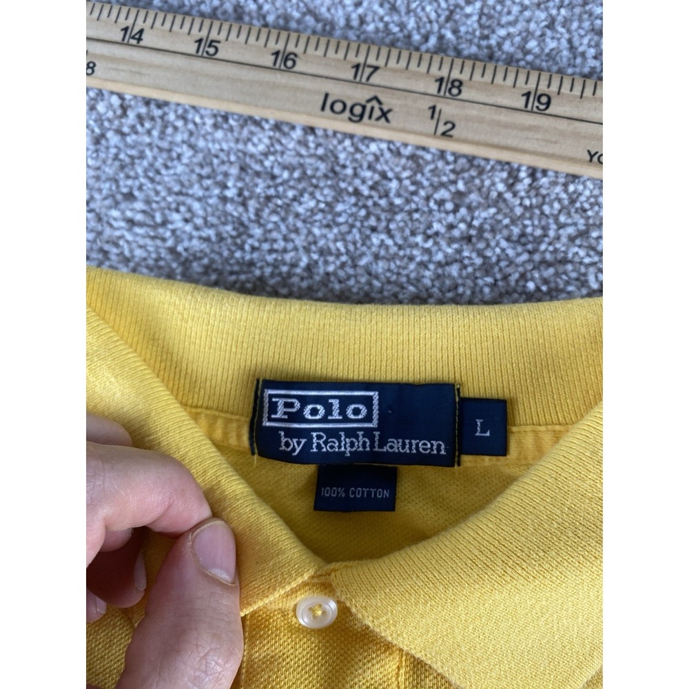 Polo Ralph Lauren Solid Yellow Polo Shirt Soft Cotton Mens L Blue Pony Preppy - Picture 2 of 7